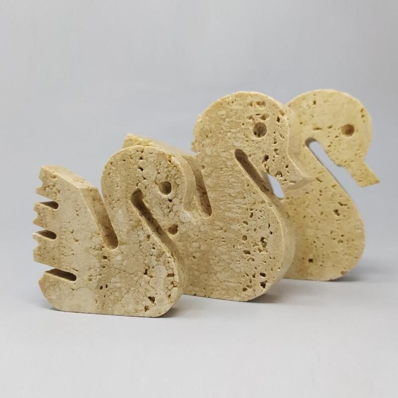 Set of 3 vintage Original Travertine Swans Sculptures by Enzo Mari for F.lli Mannelli 1970s