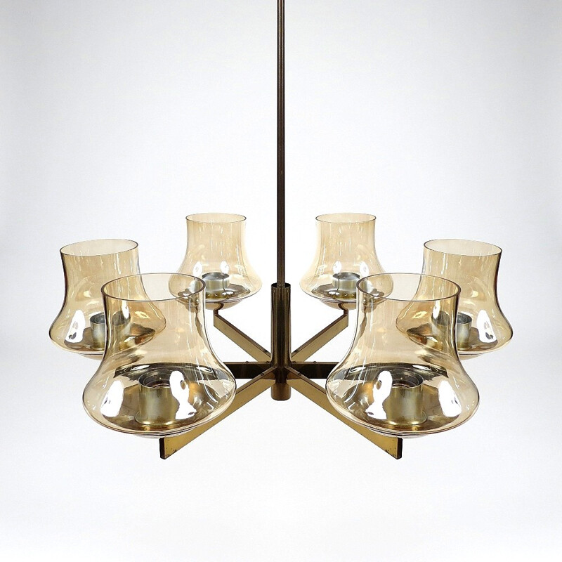 Phillips chandelier in brass and glass - 1950s