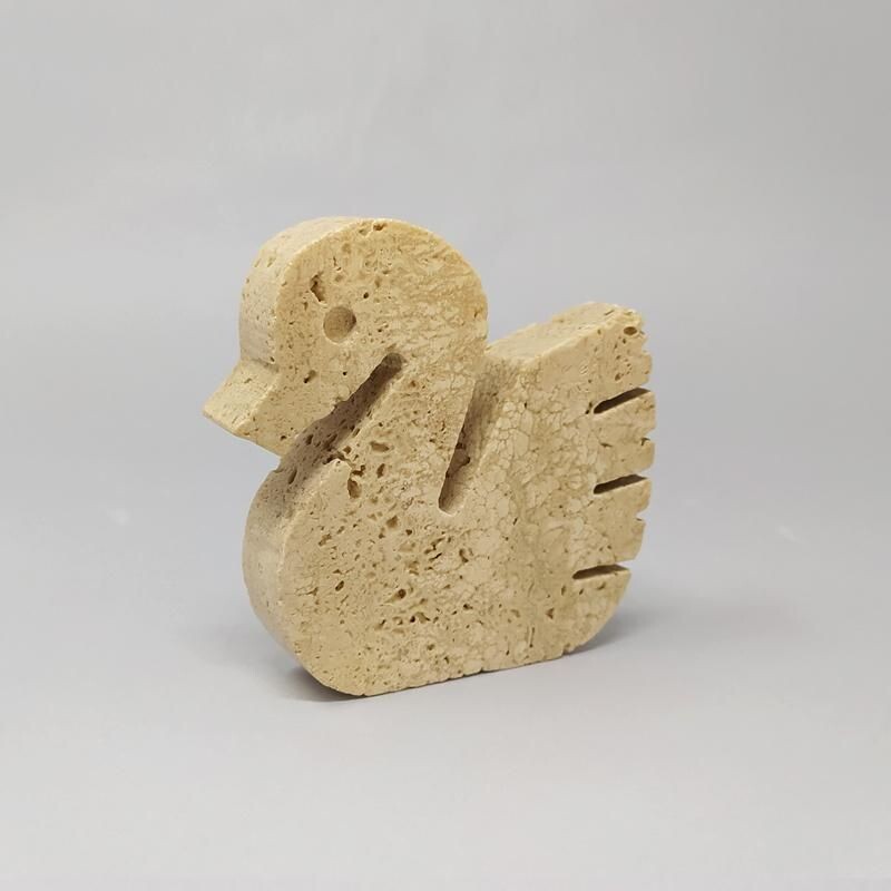 Set of 3 vintage Original Travertine Swans Sculptures by Enzo Mari for F.lli Mannelli 1970s