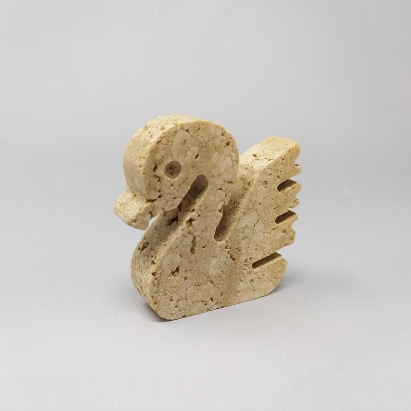 Set of 3 vintage Original Travertine Swans Sculptures by Enzo Mari for F.lli Mannelli 1970s