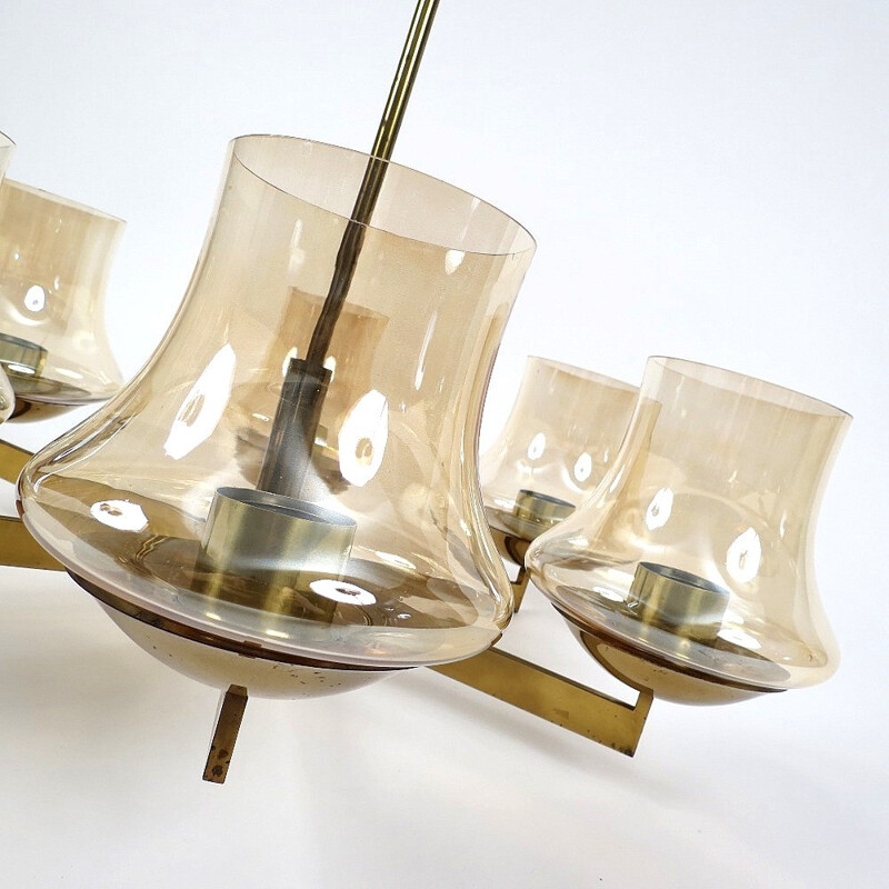 Phillips chandelier in brass and glass - 1950s