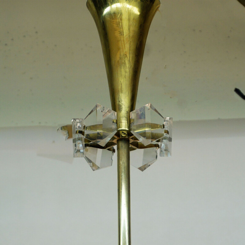 Large  Midcentury Brass and Crystal Glass Chandelier by Oswald Haerdtl for J.L. Lobmeyr Austrian