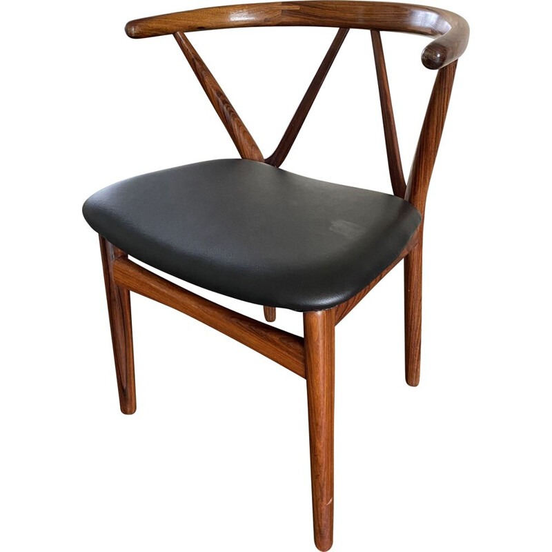 Vintage Mahogany & Skai Side Chair by Henning Kjerulf for Bruno Hansen Scandinavian 1950s