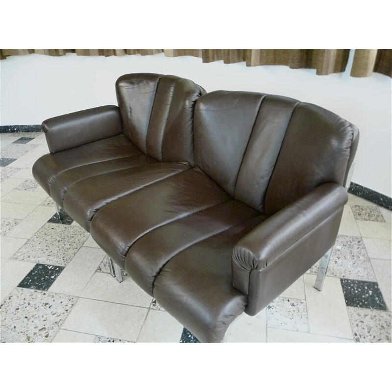 Girsberger "Eurochair"-Sofa aus dunkelbraunem Leder - 1970