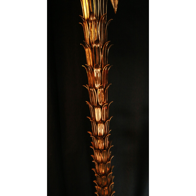 Lampada d'epoca con tre palme in ferro e ottone dorato, Italia 1960