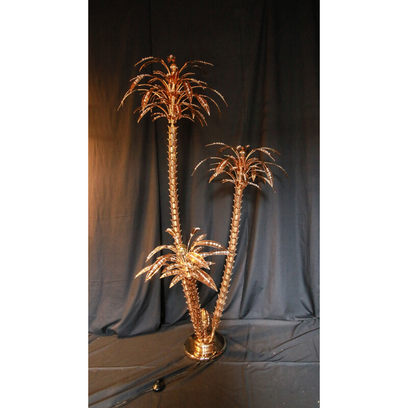 Vintage lamp with three iron and gilded brass palms, Italy 1960