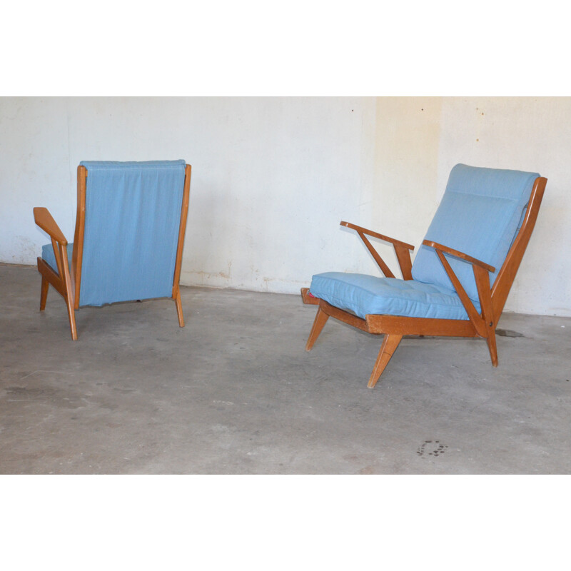 Pair of blue armchairs "FS141", Free-Span - 1950s