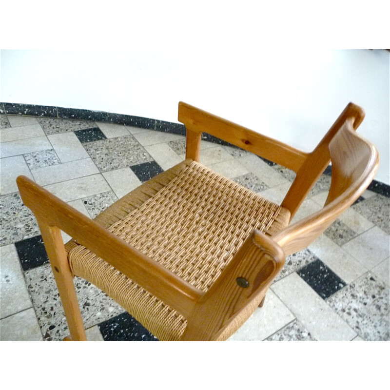 Fauteuil scandinave bois massif et papier cordon - 1960