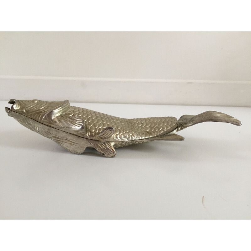 Sculpture vintage de poisson en métal argenté