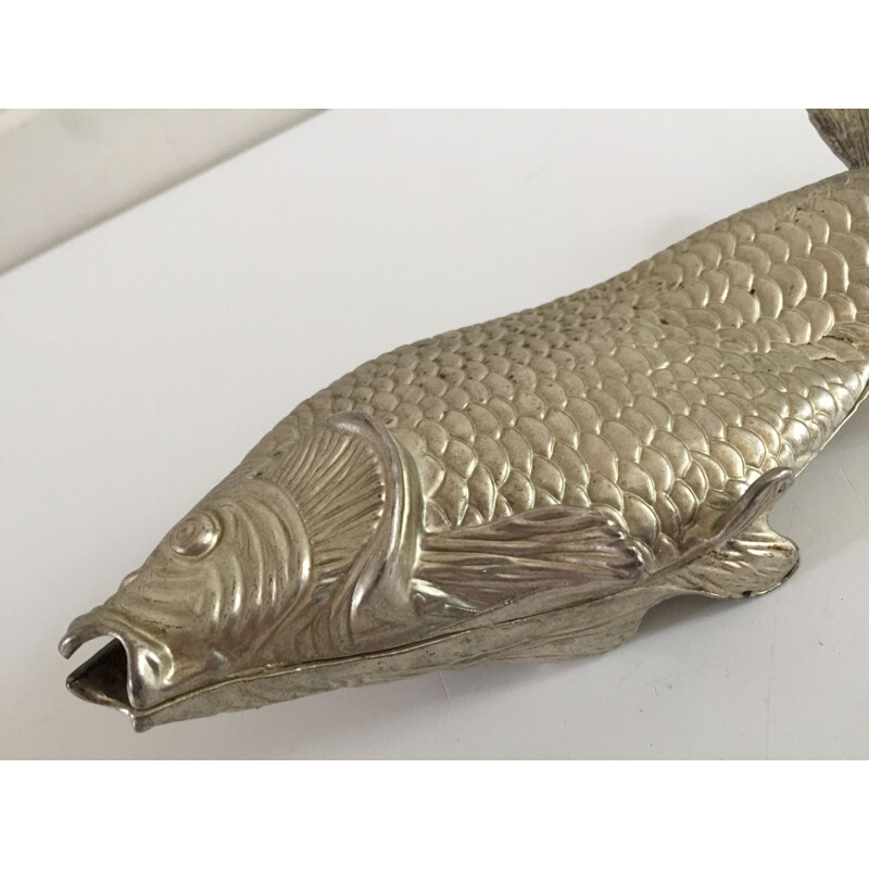 Sculpture vintage de poisson en métal argenté