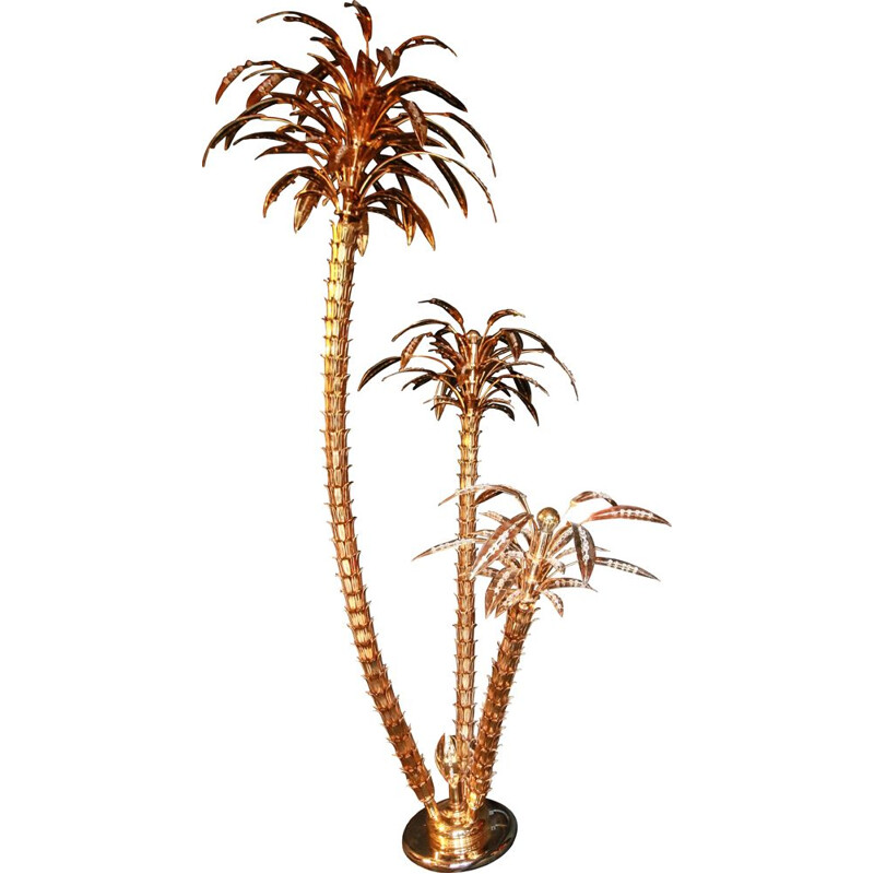Lampe vintage à trois palmiers fer et laiton doré, Italie 1960