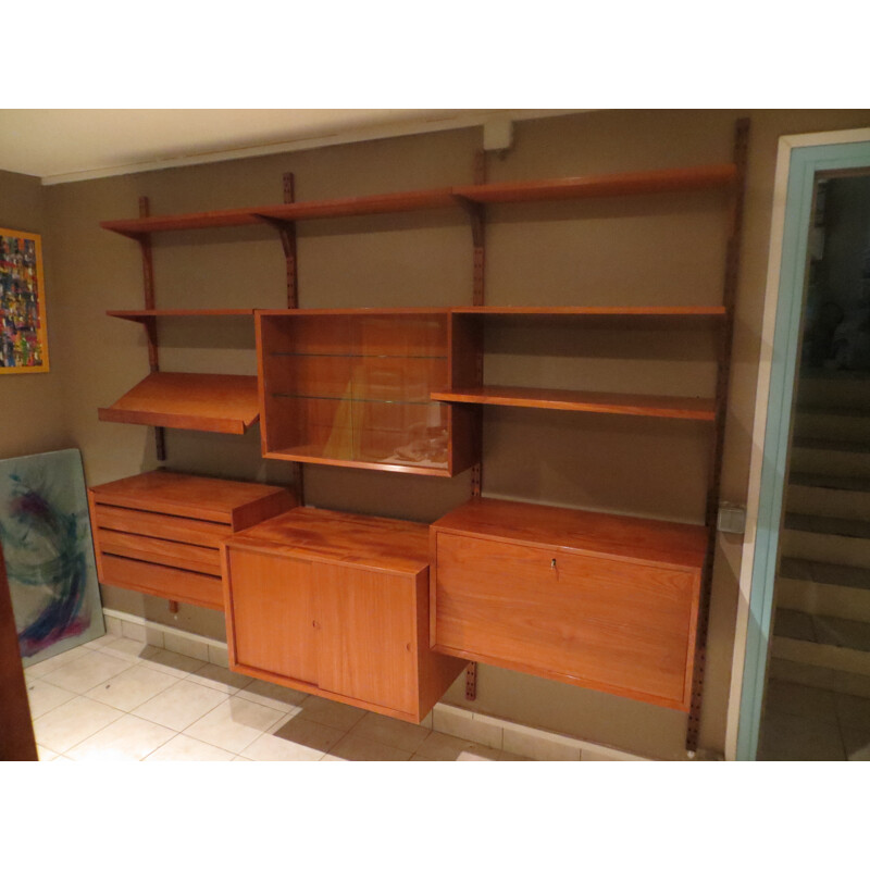 Large Scandinavian shelving sytem in teak wood, Poul CADOVIUS - 1960s