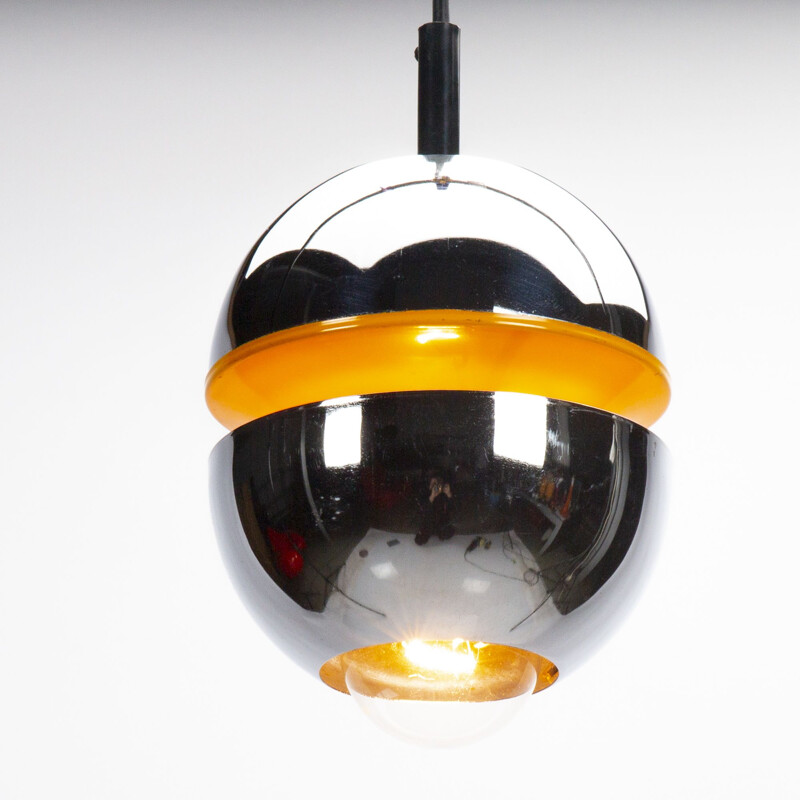 Vintage pendant lamp orange and chrome by Klaus Hempel for Massive