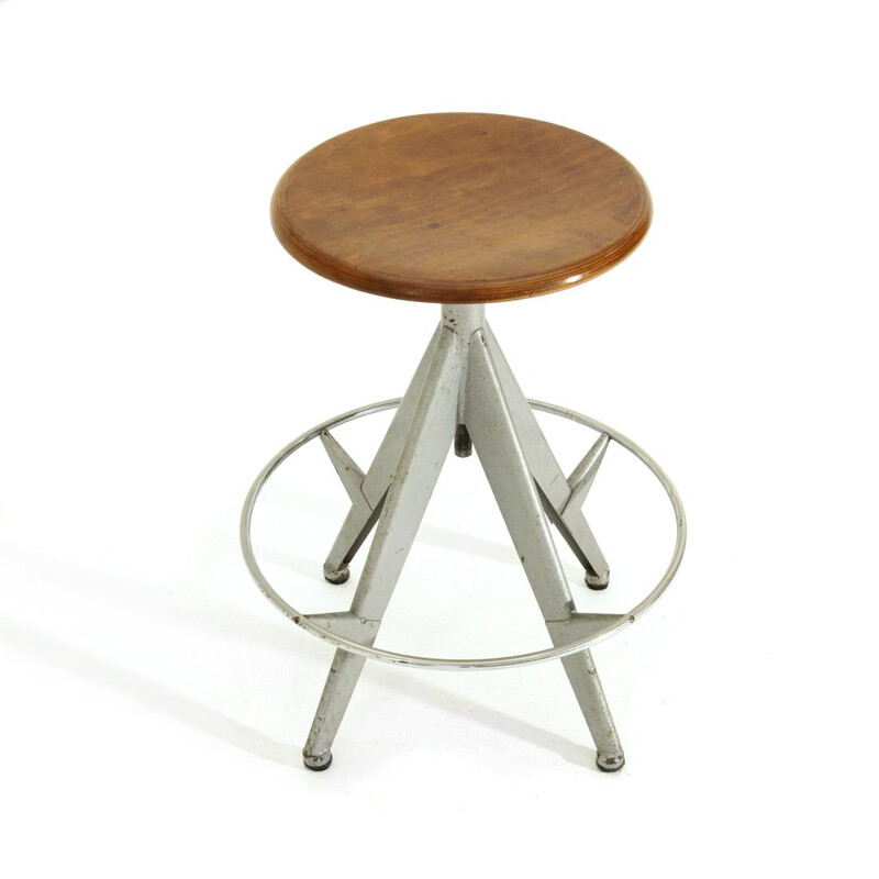 Vintage industrial stool with adjustable seat 1960