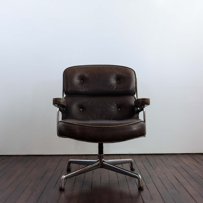 Vintage leather and aluminium office armchair by Charles and Ray Eames 1960
