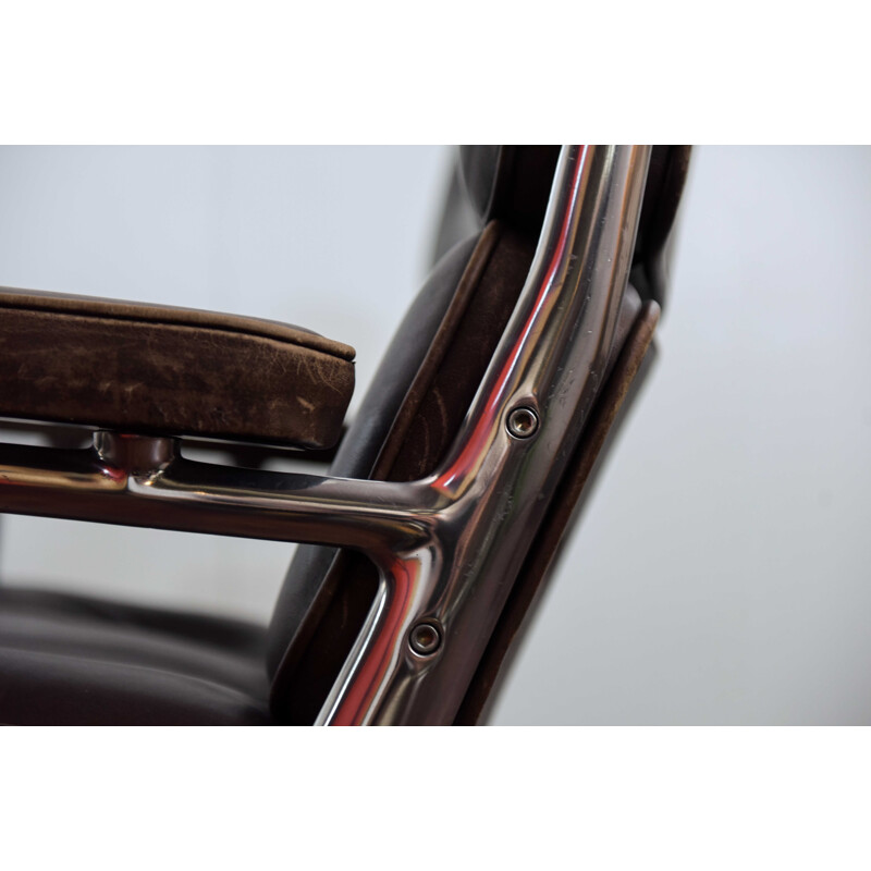 Vintage leather and aluminium office armchair by Charles and Ray Eames 1960