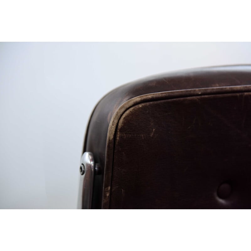 Vintage leather and aluminium office armchair by Charles and Ray Eames 1960