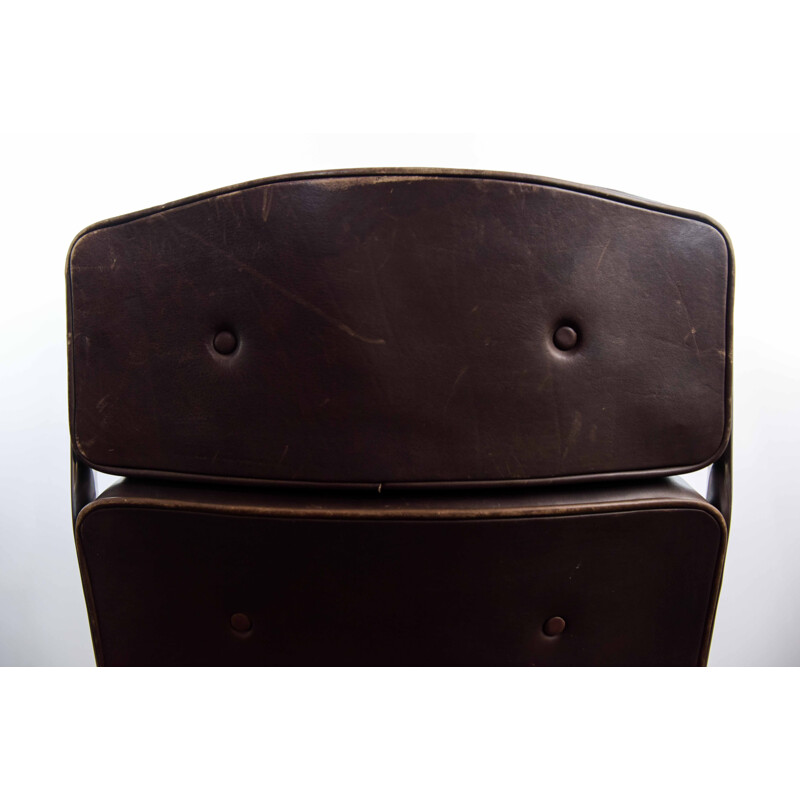 Vintage leather and aluminium office armchair by Charles and Ray Eames 1960