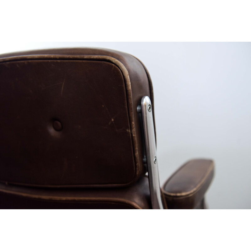 Vintage leather and aluminium office armchair by Charles and Ray Eames 1960