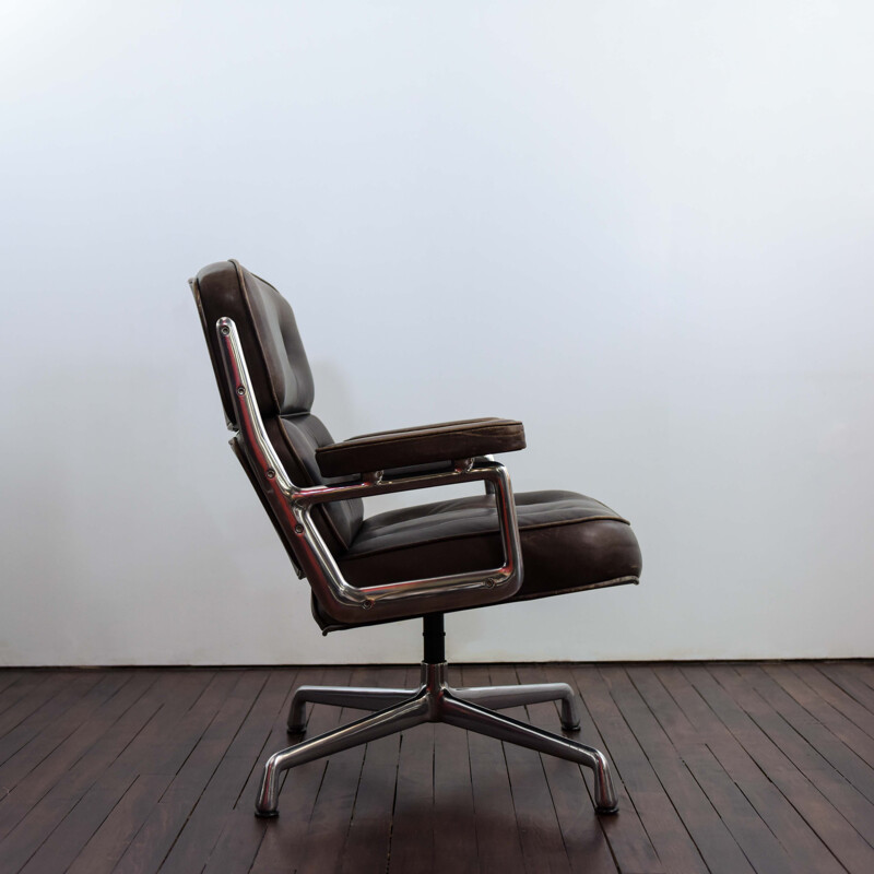 Vintage leather and aluminium office armchair by Charles and Ray Eames 1960