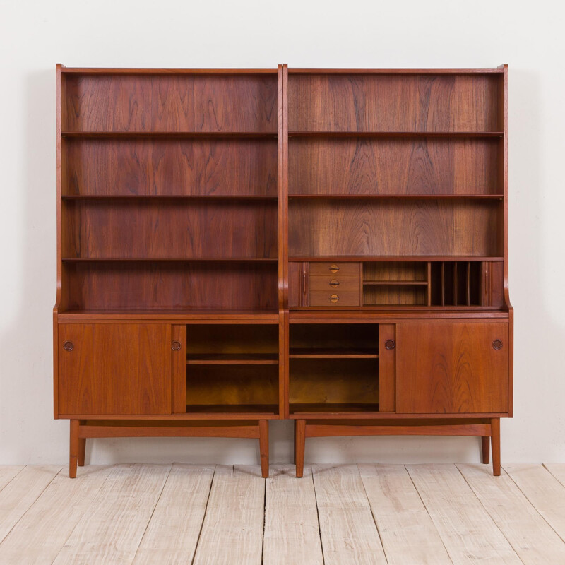Vintage Johannes Sorth Nexo two sections bookcase with a secretaire in teakDanish 1960s