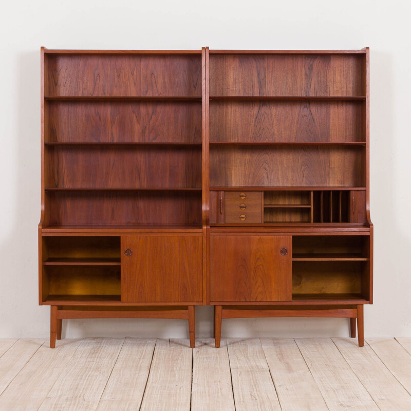 Vintage Johannes Sorth Nexo two sections bookcase with a secretaire in teakDanish 1960s