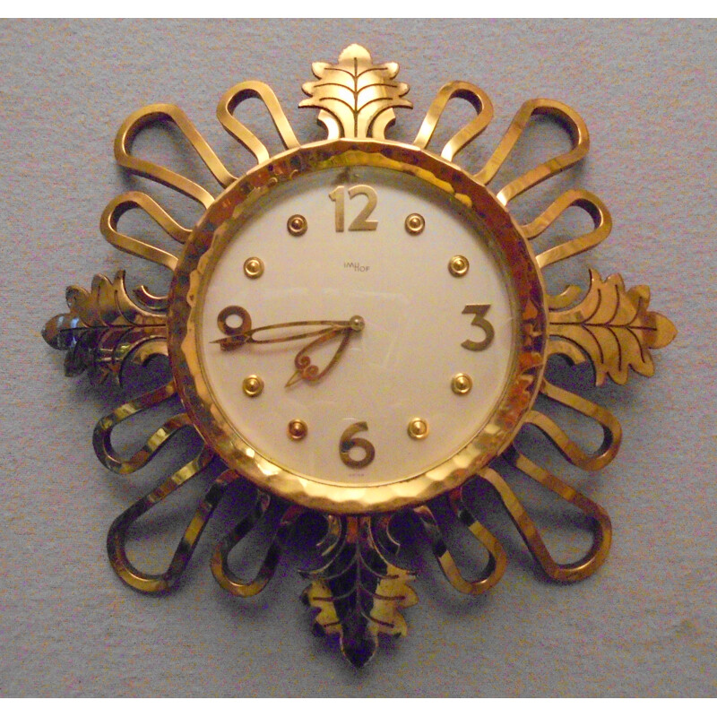 Vintage gilt bronze wall clock, Art Deco, IMHOF 1950