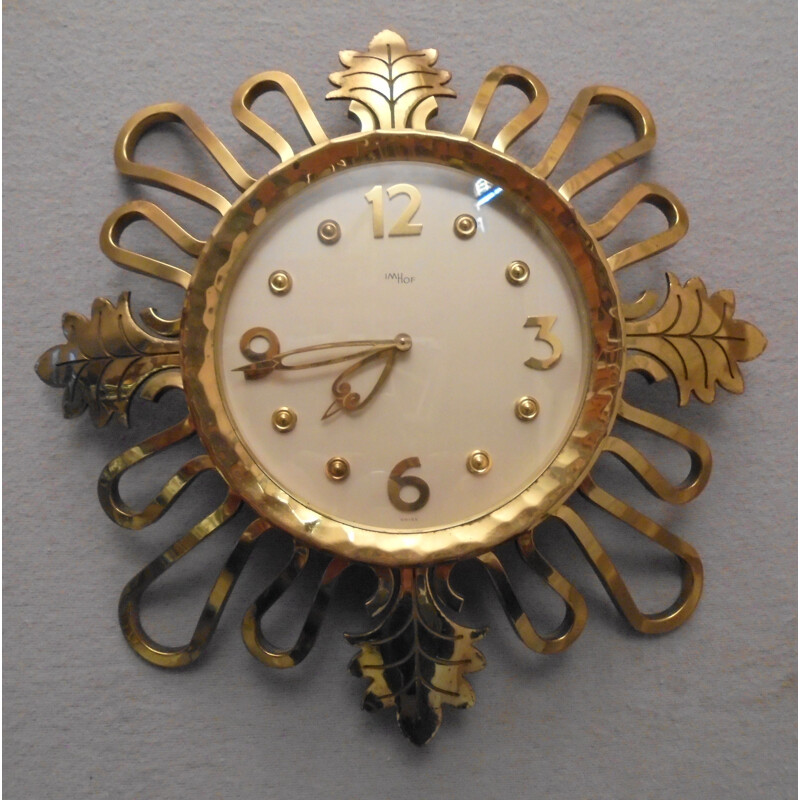 Vintage gilt bronze wall clock, Art Deco, IMHOF 1950
