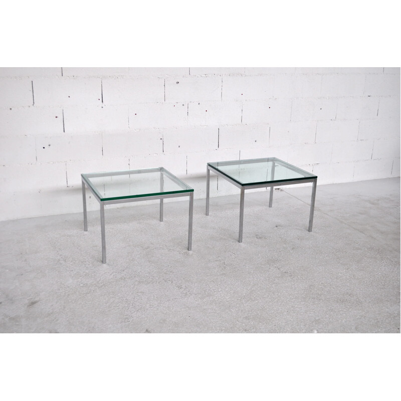 Knoll International "End Table" pair of coffee tables in chrome steel and glass, Florence KNOLL - 1970s