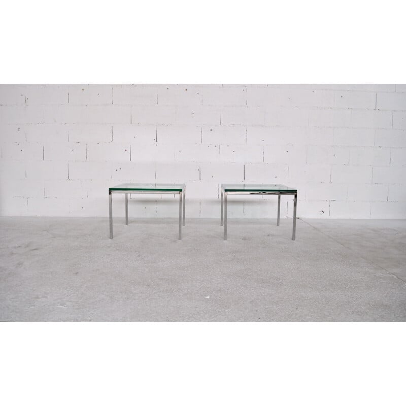 Knoll International "End Table" pair of coffee tables in chrome steel and glass, Florence KNOLL - 1970s