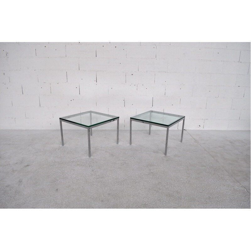 Knoll International "End Table" pair of coffee tables in chrome steel and glass, Florence KNOLL - 1970s