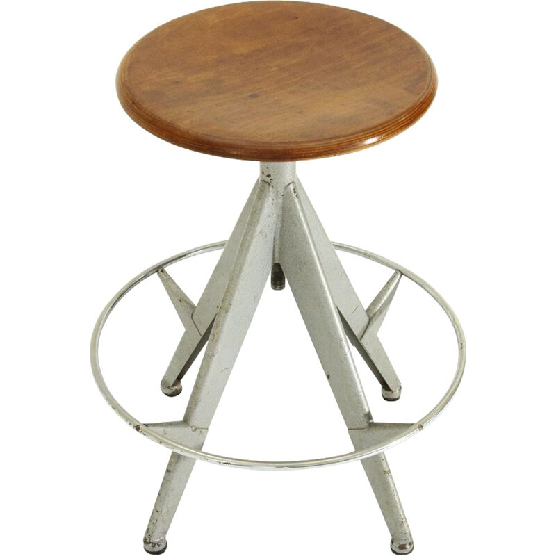 Vintage industrial stool with adjustable seat 1960