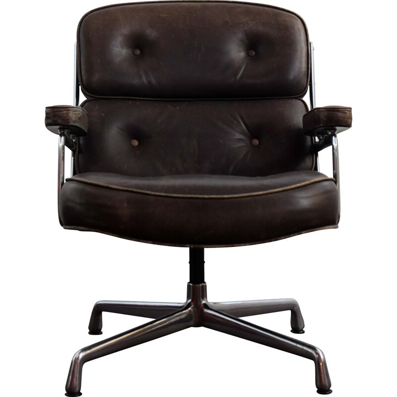 Vintage leather and aluminium office armchair by Charles and Ray Eames 1960