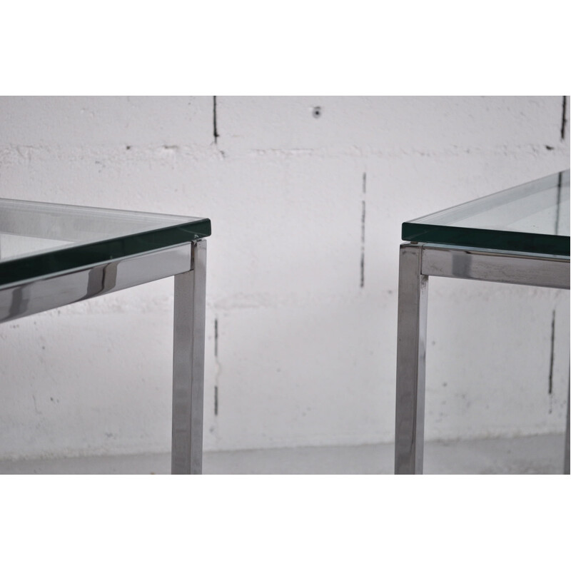 Paire de tables basses "End Table" Knoll International en acier chromé et verre, Florence KNOLL - 1970