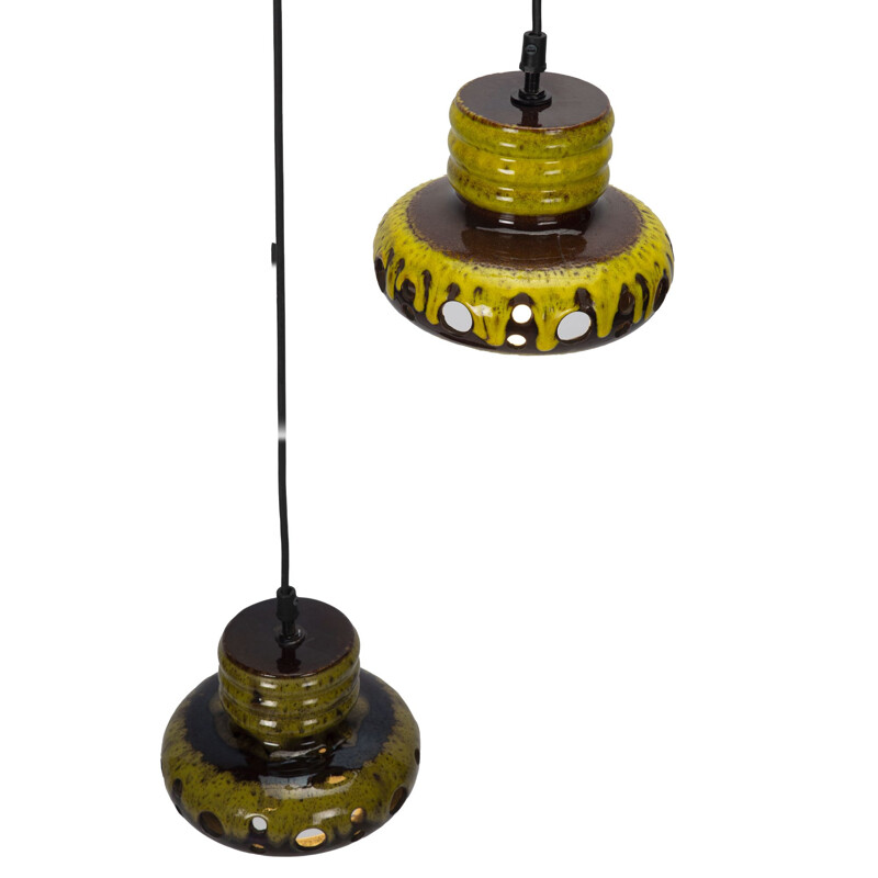 Pair of vintage Herda yellow ceramic hanging lamps