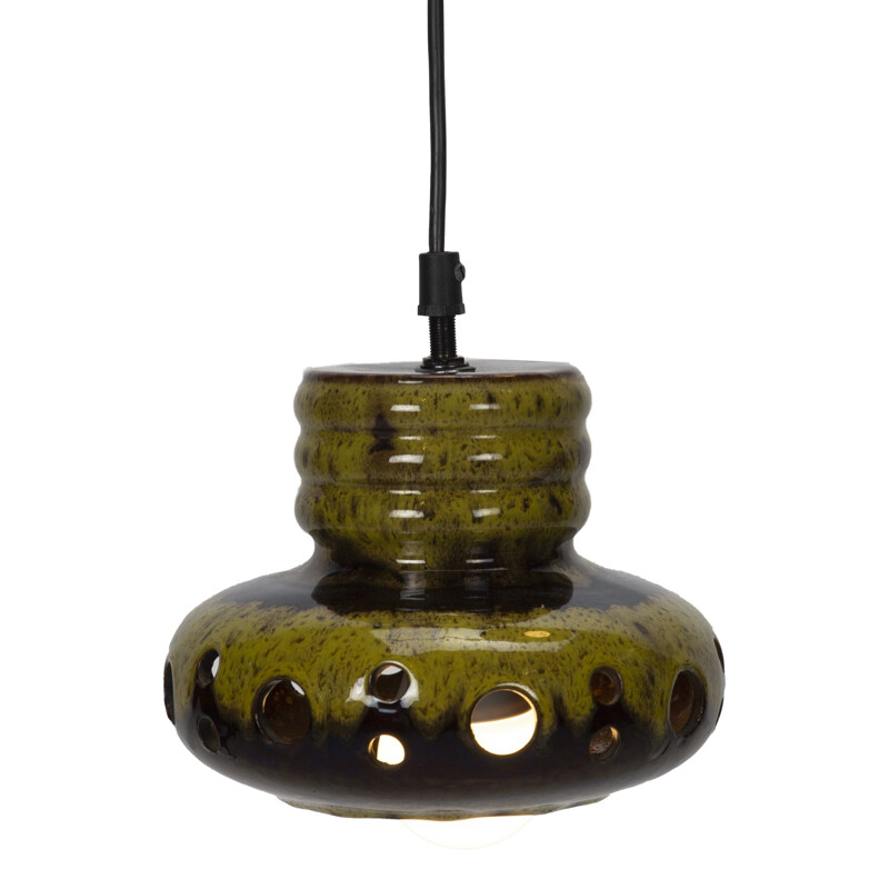 Coppia di lampade a sospensione vintage in ceramica gialla Herda