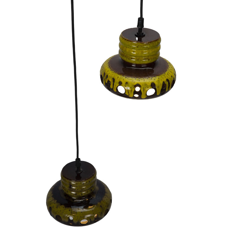 Paar vintage Herda gele keramische hanglampen
