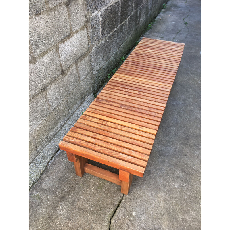 Vintage Charlotte Perriand duckboard bench seat 1969s