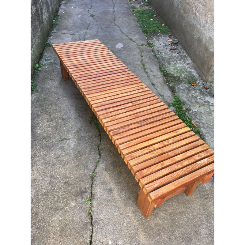 Vintage Charlotte Perriand duckboard bench seat 1969s