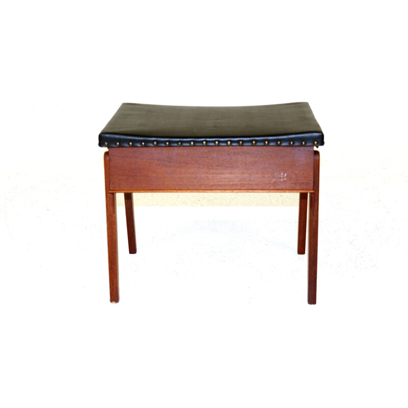 Vintage teak sewing stool, Denmark 1950