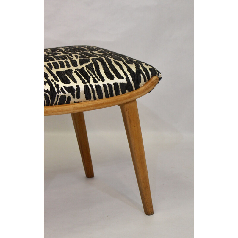 Tabouret vintage en tissu jacquard Lelievre 1950