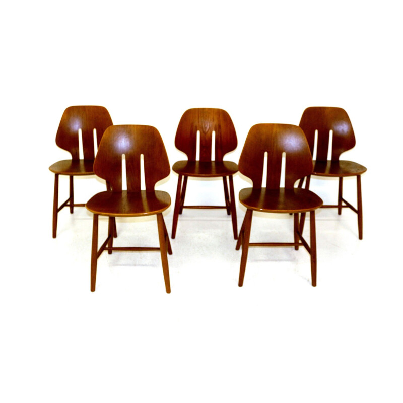 Set of 5 vintage oak chairs by Ejnar Johansson for FDB, Denmark 1960