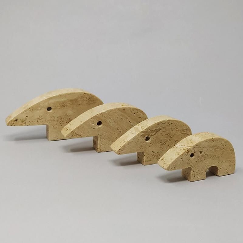 Set of 4 vintage Travertine Anteater Sculptures by Enzo Mari for F.lli Mannelli 1970s