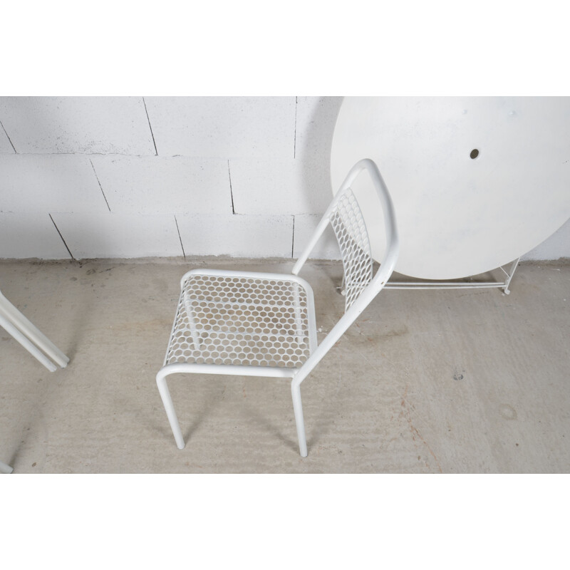 Vintage Iron folding table and 4 chairs by René Malaval