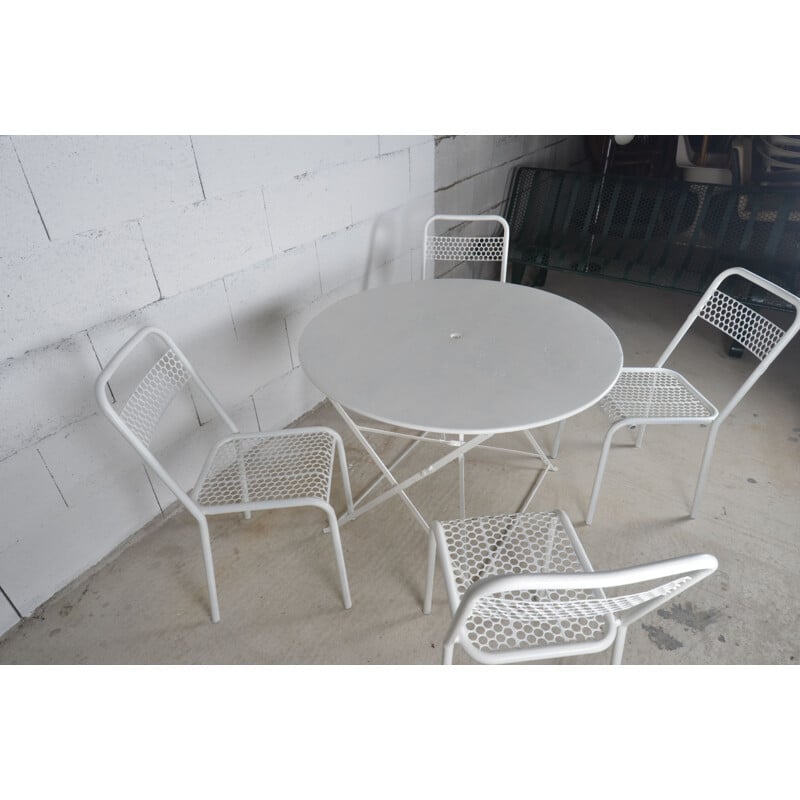 Table pliante en fer et 4 chaises vintage de René Malaval