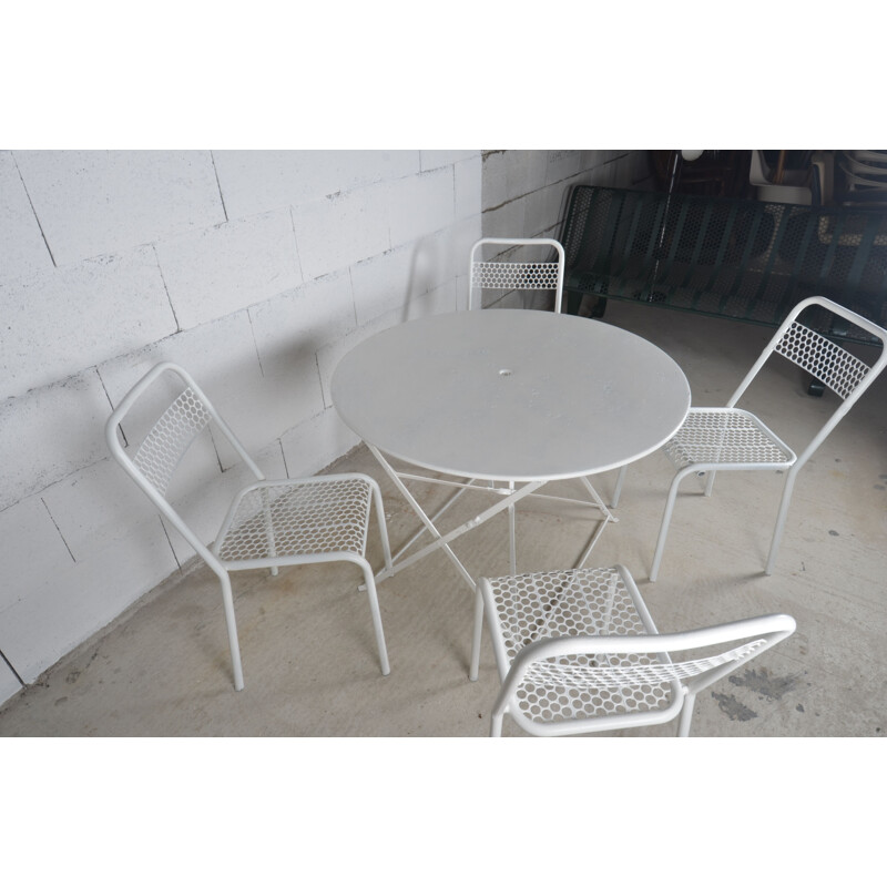 Vintage Iron folding table and 4 chairs by René Malaval