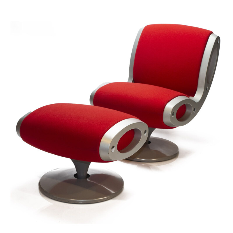 Red Gluon vintage stoel en kruk van Marc Newson voor Moroso Italië