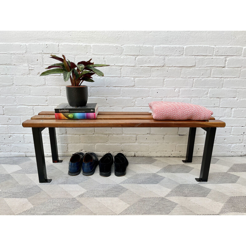 Vintage School Bench Teak and Metal