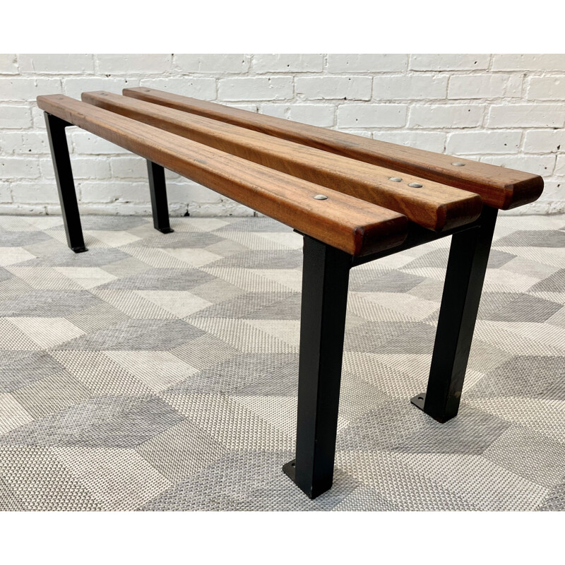 Vintage School Bench Teak and Metal