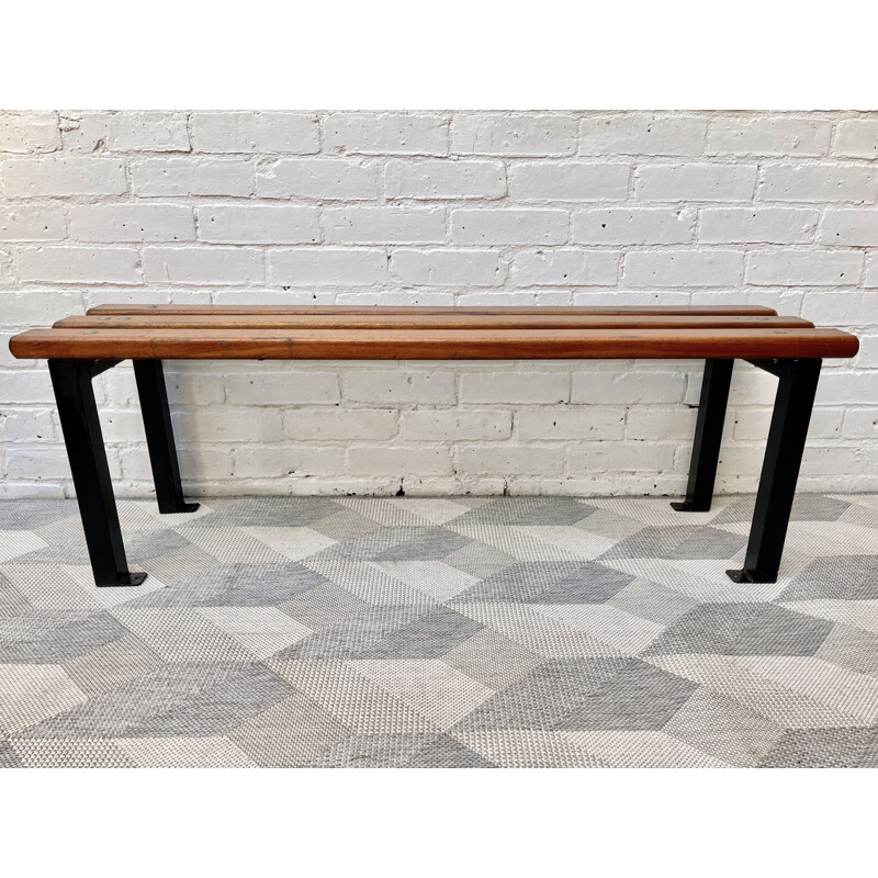 Vintage School Bench Teak and Metal